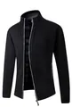 Close-up detail of a men's black thickened knit cardigan with a zipper - Black