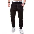 Men's black cargo jogger pants with drawstring waist and functional side pockets - S / Bottoms / Black