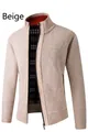 Close-up detail of a men's thickened beige knit cardigan showing the collar and texture - Beige