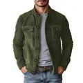 Detail of dark green suede-like workwear jacket for men with multi-pockets - S / Tops / Army Green