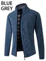 Men's thick blue-gray knitted cardigan with full zipper and warm fleece plaid lining - Blue Gray