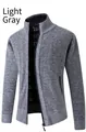 Men's thickened knitted cardigan in light gray with full zipper and stand collar - Light Gray