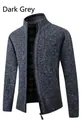 Men's casual thick long sleeve knit cardigan sweater in dark grey with front zipper - Dark Gray