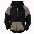 Vista frontal de una sudadera con capucha y cremallera para hombre en negro y marrón - S / Tops / Caqui