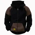 Casual men's two-tone patchwork hooded zip-up sweatshirt in black and brown finish - S / Tops / Coffee
