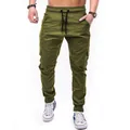 Front view of men's olive green cargo jogger pants with side pockets and drawstring waist - S / Bottoms / Green