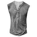 Gilet Henley casual da uomo senza maniche con trama grigia stampata in 3D vintage - Taglia M / Top / Grigio chiaro