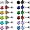 Juego de 12 pares de pendientes de circonita multicolor en acero inoxidable de moda - Juego Redondo / Pack de 12 Pares (6mm)