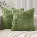 Macro view of stitched corn grain texture on soft light green corduroy pillow covers - 45*45cm (No Insert) / Green