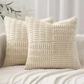 Detailed texture of beige patchwork corn kernel textured cushion covers on a sofa. - 45*45cm (No Insert) / Beige