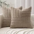 Macro detail of taupe textured corn kernel pillow covers featuring modern spliced pattern - 45*45cm (No Insert) / Khaki