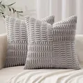 Close-up of two grey corn kernel textured decorative pillow covers on a white sofa - 45*45cm (No Insert) / Gray