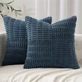 Close-up of blue patchwork corduroy pillow covers with textured corn kernel pattern - 45*45cm (No Insert) / Navy Blue