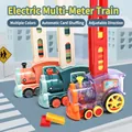 Electric domino train toy with automatic card laying feature in multiple vibrant colors - Electric Train Set (X006) / 80 Pieces Pack / Macaron Pink