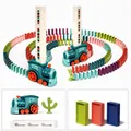Set de juego de tren de dominó eléctrico automático en azul Morandi con 60 bloques - Electric Train Set (X006) / Paquete de 60 Piezas / Azul Macarrón