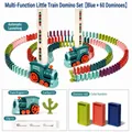 Automatic electric domino train toy set in Morandi Blue with 60 colorful blocks - Electric Train Set (X006) / 60 Pieces Pack / Macaron Blue