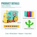 Electric automatic domino train toy set with 100 colorful dominoes and accessories - Electric Domino Car Set (100 Dominoes + Cactus + Magazine) / 100pcs Pack / Mint Green