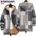 Winter fleece-lined hooded jacket with gray 3D block print and warm brown lining. - 3XL / Tops / Grey And White Check Print (JL708-5)