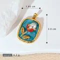 Pendentif rose style Jardin de Monet avec perle et émail bleu goutte d'huile vintage - Pendentif Rose Rectangulaire (SMP53234) / 3.0x1.85cm