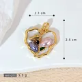 Pendentif cœur vintage avec émail rose et perle, breloque collier de 2,1x2,5 cm - Pendentif Coeur Perle Rose Violet (SMP53238)