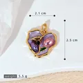 Pendentif cœur style Jardin de Monet avec rose en émail violet et perles d'imitation - Pendentif Coeur Rose Relief Émail Violet (SMP53239)