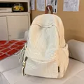 Koreanischer karierter Rucksack für Schüler, großes Fassungsvermögen, cremefarben - Ohne Anhänger / Beige