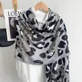 Lightweight cotton linen shawl with grey leopard print pattern on white shirt - 180x90cm / Gray