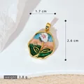Pendentif rose style Jardin de Monet avec peinture à l'huile en émail et bordure dorée - Pendentif Rose 3D Irrégulier Monet (SMP53241)