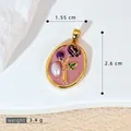 Pendentif rose vintage en émail avec perle d'imitation, plaqué or, hauteur de 2,6 cm - Pendentif Perle Rose Violette Émail Rose (SMP53243)