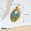 Pendentif rose jardin Monet rétro avec perle d'imitation et émail bleu, 3,3 cm - Pendentif Rose Perle Émail Gris Bleu (SMP53254)