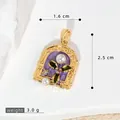 Pendentif en émail style Monet rétro avec fausse perle et feuilles vertes sur cadre doré - Pendentif Perle Porche Émail Violet (SMP54159)