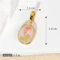 Pendentif tulipe en émail vintage avec cadre doré et dimensions - Pendentif Perle Artificielle Tulipe Rose (SMP54160)