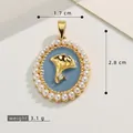 Pendentif rétro élégant en émail bleu avec feuille de ginkgo et bordure en perles, 3.1g - Pendentif Perle Ginkgo Émail Bleu Ciel (SMP65015)