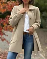 Classic beige wool coat for women with lapel collar and metal buttons shown in natural light - 3XL / Tops / Apricot