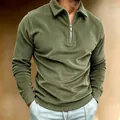Detailed macro view of olive green corduroy polo shirt with a quarter-zip closure - Army Green