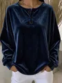 Damen-Sweatshirt aus dunkelblauem Samt mit Knopfkragen in detailreicher Nahaufnahme - S / Oberteile / Marineblau