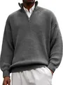 Dettaglio ravvicinato di maglione grigio da uomo con zip e polsini a costine - Taglia S / Top / Grigio