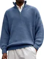 Vista dettagliata del maglione in maglia testurizzata blu da uomo con collo a metà zip - Blu