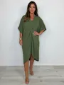 Detailed view of olive green oversized dress with front knot and asymmetrical hem - S / Dresses / Army Green
