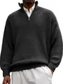 Vista dettagliata del maglione in maglia grigio scuro da uomo con collo alto - Taglia S / Top / Nero
