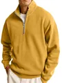 Close-up of men's mustard yellow half-zip sweatshirt with a stylish stand collar design - Yellow