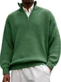 Vista dettagliata della trama in maglia a treccia verde di un maglione da uomo con zip - Taglia S / Top / Verde