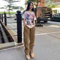 Pantaloni cargo kaki da donna stile streetwear con tasche multiple e vita alta chic - Taglia S / Pantaloni e gonne / Marrone scuro