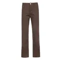 High-waist brown slim fit flare jeans for women featuring a trendy raw hem and solid color - S / Bottoms / Brown