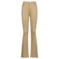 Fashionable high-waisted slim flared jeans in khaki beige with trendy raw hem design - S / Bottoms / Khaki