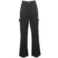 Women's high-waisted loose fit black cargo pants with side pockets - S / Bottoms / Black