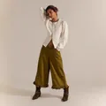 Stylish women's olive green wide-leg denim pants with ruffle hem and loose fit design - S / Bottoms / Army Green
