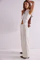 Trendy women's low-waisted wide-leg denim trousers in beige with an elastic waist - S / Bottoms / White