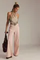 Trendy and stylish light pink low-waist wide-leg denim pants for a casual fashion look - Pink