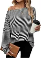 Damen Casual schwarz-weiß gestreifter lockerer Strickpullover mit Rundhalsausschnitt, Mode - XS / Oberteile / Schwarz